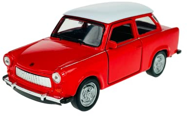 Welly Modell Auto Kompatibel mit Trabant Trabbi 601 Limousine Rot mit Weißem Dach Ca 1/34-1/39 Metal Modell Auto Die Cast Neu im Kasten 43764