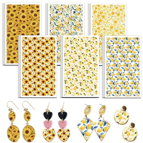 OLYCRAFT 24pz Carta da Trasferimento per Argilla con Fiori Gialli 6 Design Carta da Trasferimento Limoni per Polimeri Girasoli per Argille Polimerica per Creazione Orecchini in Argilla Gioielli