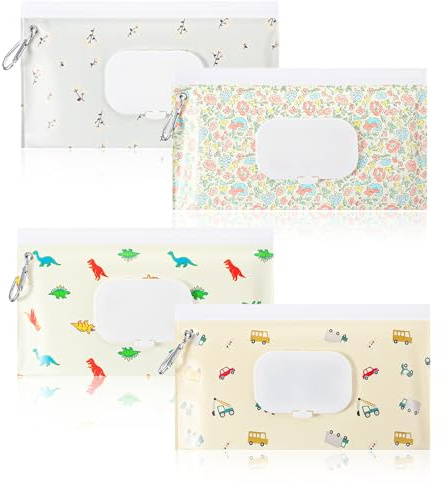 SULIKJHUI 4 stycken våtservettersväska för resor, bärbara våtservetter, påse av EVA+zinklegering, hopfällbart lockdesign för enkel borttagning (färgglad, 24 x 13,5 cm)