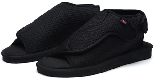 Wizeny Scarpe Diabetiche Donna Leggero Scarpe da Riabilitazione Ortopedica Pantofole Edema Anziani Traspirante Regolabili Larghe,Nero,37.5 EU
