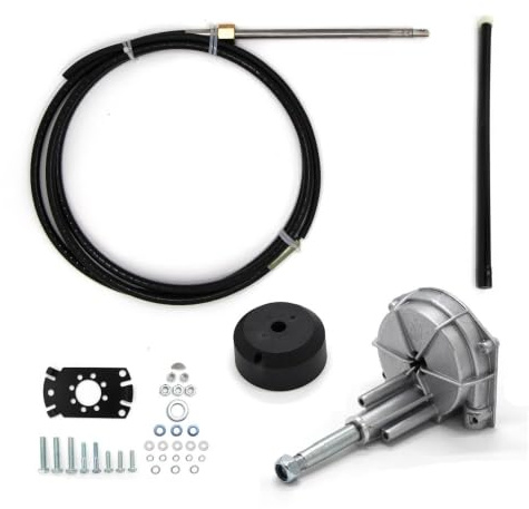 FiHzer de dirección mecánica rotativa Marina, Conjunto con timón, Cable, Bisel y Kits de conexión del Motor(9Ft)