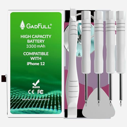 GadFull Batterie Compatible avec iPhone 12 | 2026 Date de Production | Y Compris Un Manuel de Réparation et la Boîte à Outils Profi Kit | Il Travaille avec Tous Les APN Originaux