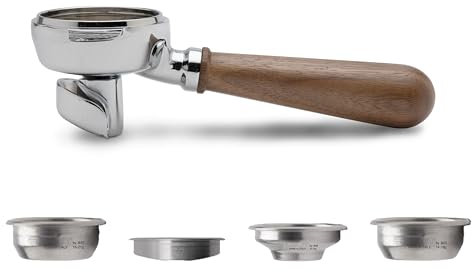 LELIT - LELIT58 2-Way Portafilter - Double Spout - Includes Stainless Steel Filters - Wood Handle - PLA582W - Silver/Walnut Wood
