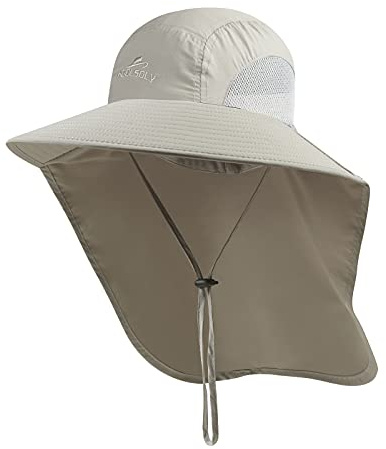 Outdoor Sun Hat for Men with 50+ UPF Protection Safari Cap Wide Brim Fishing Hat with Neck Flap, for Dad Light Grey