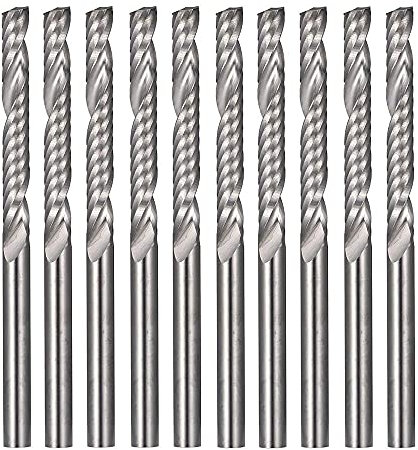 Bestgle 10pcs Tungsten Carbide End Mill Cutter, 1/8 Shank Single Flute Spiral Bit Edged Milling Cutter CNC Rotary Bits Set (3.175 x 22mm)