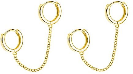 SLUYNZ 925 Sterling Silver Double Hoop Earrings Chain for Women Double Piercing Earrings Two Holes