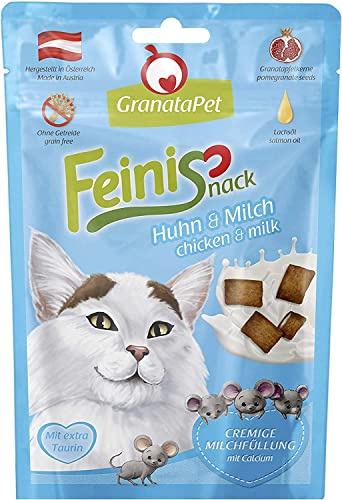 GranataPet FeiniSnack Huhn & Milch, Leckerchen für Katzen, bekömmlicher Katzensnack, Katzenleckerli ohne Getreide & Zuckerzusätze, Belohnung für verspielte Samtpfoten, 6 x 50 g