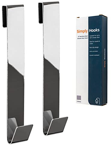 SimplyHooks 20,3 cm Duschtürhaken, Chrom, 2 Stück, Duschtuchhaken, Duschtürhaken für rahmenlose Glas-Duschtür, 10 mm