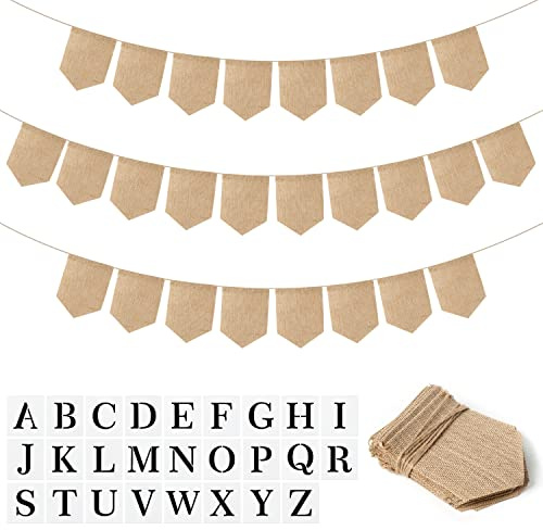 WATINC 26pcs DIY Burlap Banner with 26 Letter Stencil Kit, DIY Alphabet Banners Name Sign Burlap Flags Garland Handwriting Bunting for Party Decoration Wedding Birthday Wall Home Decor Supplies