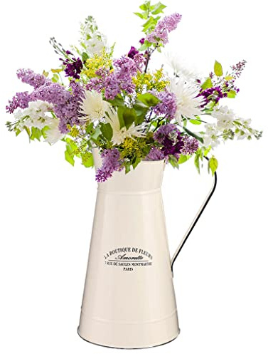 Large Galvanised Metal Flower Jug Vase Cream Finish Pitcher Jug | Galvanised, Flower Jug, Pitcher Jug, Text Print Design
