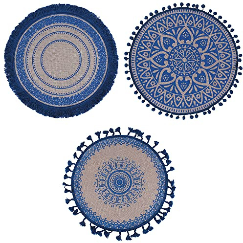 Villa d'Este Home Tivoli Tischsets, rund, 38 cm, aus Jute, Blau, 6 Stück