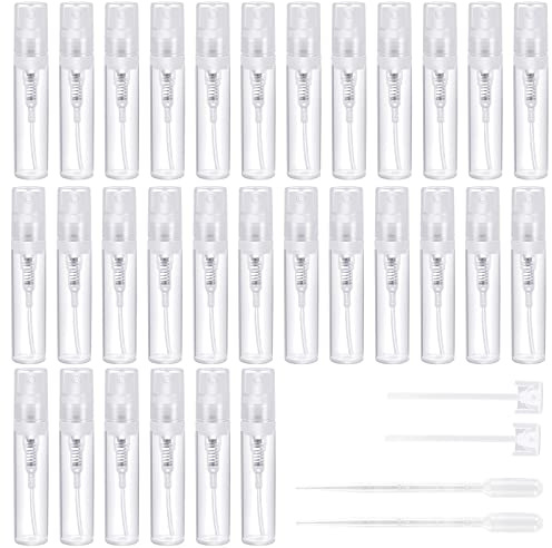 30 Pcs Sample Spray Bottles, 3ml Refillable Clear Perfume Sample Bottles | Transparent Mini Sample Spray Bottles, Fragrance Tester Bottles, Portable Travel Perfume Bottles For Liquid Makeup Tool