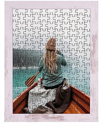 Rahmendesign24 Puzzlerahmen Milano für Puzzle ca. 500-1000 Teile 50x70cm 70x50cm Weiß vintage mit Acrylglas
