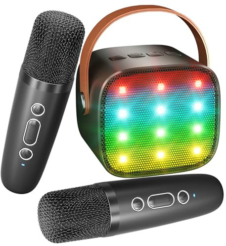 BONAOK Microphone Karaoké Jouet 2 Microphones, Machines de Karaoké Bluetooth pour Enfants Adultes Lecteur Karaoké Portable Microphone pour Recharger, Jouet Électronique Enfants (Noir)