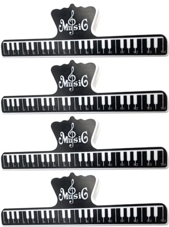LCCEERD 4 Stück Clips für Musiknotizen, Musiknoten, Kunststoff, Notenklammer für Noten, Bücher, Blätter, Seiten Scrapbooking, Wäscheklammern, Snack-Packungen (schwarz)