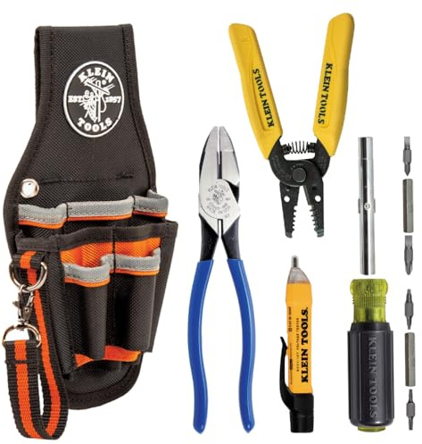 Klein Tools 80152 Juego de herramientas de electricista con alicates, destornillador magnético, NCVT, pelacables y bolsa de herramientas Tradesman Pro, 5 piezas
