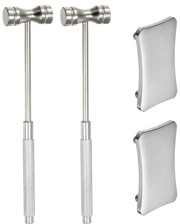 sourcing map 2pcs Double Face Small Steel Hammer 6 Round Dual Head Multifunctional Hard Head Metal Mallet with Steel Plate for Jewelry Watch Handcraft, Silver Tone