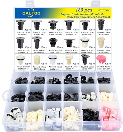 OAUTOO 180pcs Automotive Body Screw Grommets Assortment for Toyota Lexus Honda Acura Nissan Infiniti Mazda for Bumper Cover Fender Liner Wheel Apron Rocker Panel & Side Bracket