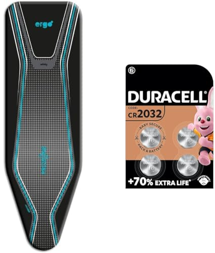 Minky Ergo Extra Thick Elasticated Replacement Ironing Board Cover, Black, 122 x 38 cm & DURACELL 2032 Lithium Coin Batteries 3V (4 Pack) - Up to 70% Extra Life - Baby Secure Technology