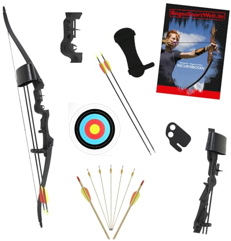 BSW-Flitzebogen Recurvebogen Set, 20 lbs | Anfängerbogen, Set wählbar, Bogenschießen für Fitness und Konzentration
