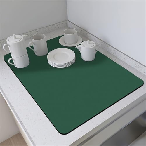 FANSU Saugfähige Abtropfmatte Geschirr, Rutschfest Geschirrabtropfmatte Solide Farbe Kaffeemaschine Unterlage Abtropfmatte Geschirr für Spüle Trockenmatte Küche Barmatte (Dunkelgrün,40x50cm)