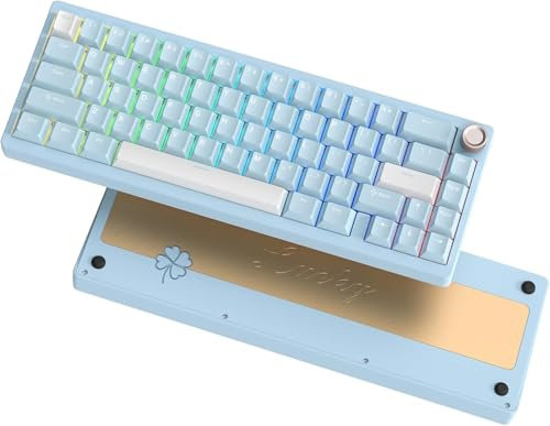 LQXQ SK65 V1 Teclado Mecánico Inalámbrico para Juegos, 60% Aluminio Teclado Bluetooth 5.0/2.4GHz/USB-C, Retroiluminación RGB Cableada Intercambiable en Caliente para Ordenador Mac PC, Azul