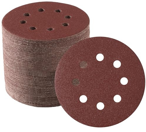 MIDO Professioanl Lot de 80 disques abrasifs 125 mm Grain 120 Patins de ponçage à 8 trous 12,7 cm Disque de ponçage rond pour ponçage orbital