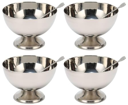 Jwthee Confezione da 4 ciotole da dessert in vetro, coppe per gelato, ciotole con piede per gelato, set di coppe da dessert riutilizzabili in acciaio inossidabile per dessert, gelati,