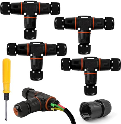 HIMOMO IP68 Waterproof Junction Box, 3-Way Outdoor Junction Box, Extension Electrical Cable Protector for 3-12 mm Cable Diameter(4pcs)