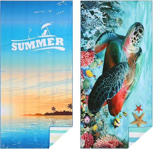 Casa Platino Maya Bay Lot de 2 grandes serviettes de plage surdimensionnées en microfibre anti-sable, légères, à séchage rapide, imprimées des deux côtés, durables, douces, pour adultes, camping,