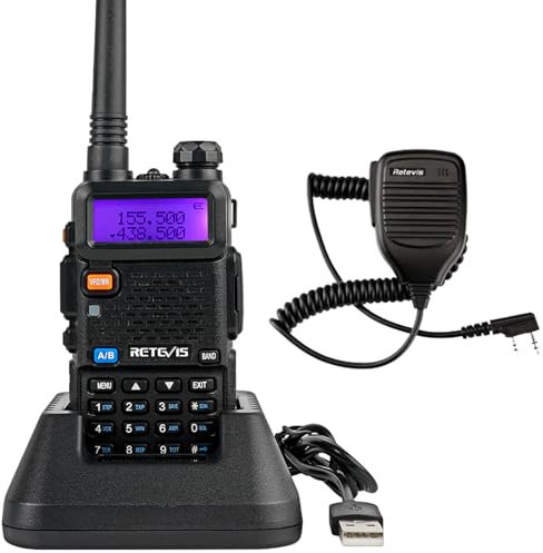 Retevis RT5R Walkie Talkie Große Reichweite, Dualband FM Radio, 128 Kanäle, DTMF, CTCSS/DCS, LCD-Bildschirm, Radio Transceiver mit Mikrofon für Outdoor, Logistik (Schwarz, 1 Stück)