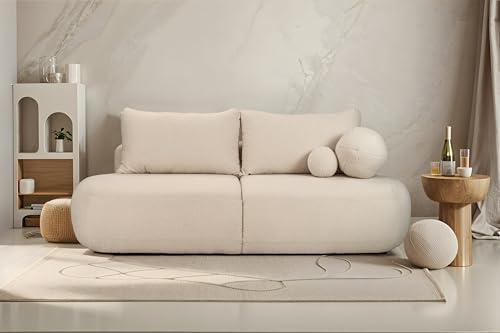 Kaiser Möbel - Sofa mit Schlaffunktion und Bettkasten, Schlafsofa mit Bettzeugbehälter, Sofa 2-sitzer, Wohnlandschaft, Klappsofa, Bequemes Couch für Wohnzimmer und Jugendzimmer, FABO, Hellbeige