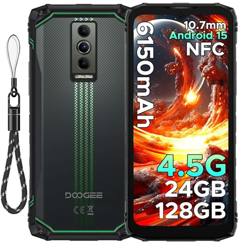 DOOGEE Blade 10 Energy Rugged Smartphone 4.5G, 24GB+128GB(TF 2TB), 6.56 HD+90Hz Telefono Indistruttibile Android 15, 6150mAh Batteria, Octa Core, 16MP+8MP, Widevine L1/NFC