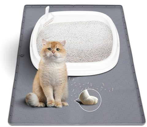 Gugxiom Silikon Katzenklo Matte, 86 x 56 cm Große Wasserdicht Katzenstreu Matte, Rutschfeste Katzenmatte Zum Sauberhalten von Böden (Grau)