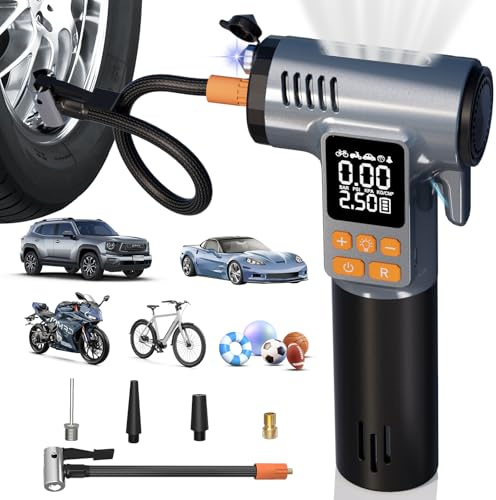 Gardon Tire Inflator Portable Air Compressor - 8 in 1 Air Pump, Window Breaker, Seatbelt Cutter, Ball Pump, Bike Pump, Digital Tire Pressure Gauge, SOS, Flashlight, Tech Gadgets Car Accessories