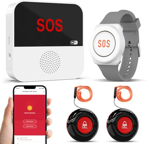ChunHee WiFi Pulsante Emergenza Anziani Salvavita Anziani Sistema di Allarme di Emergenza per i Cittadini Anziani Pazienti Disabili Anziani (Supporto solo 2.4GHz Wi-Fi) (Set C(Plug-in ))