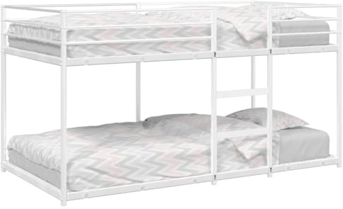 Massbinet Industrial Etagenbett Stockbett für Erwachsene und Kinder 2-Ebenen-Bett Ohne Matratze Hochbett mit Kletterleiter Weiß 80x200 cm Stahl