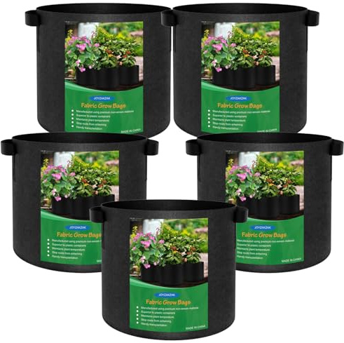 Joyzakzak 5x60L Stück Pflanzsack Filz & Vliesstoff Pflanztaschen Tomaten Kübel,Stofftopf Reißfesten Pflanzsak Pflanzsäcke Pflanztasche Stofftöpfe für Balkon Terrasse Balkon&Garten