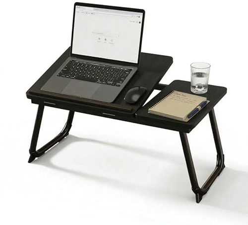 Relaxdays Laptoptisch für Bett & Couch, klappbarer Betttisch, Holzoptik, höhenverstellbar, Betttablett, Metall, schwarz