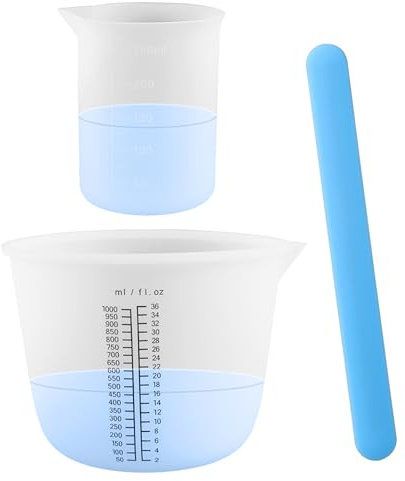 2 Stück Silikon Messbecher Gießpulver, Silikonbecher Zum Gießen Messbecher Silikon Becher Zum Gießen und Ein Rührgerät für Epoxidharz Diy Gießformen Basteln Labor (1000ML/250ML)
