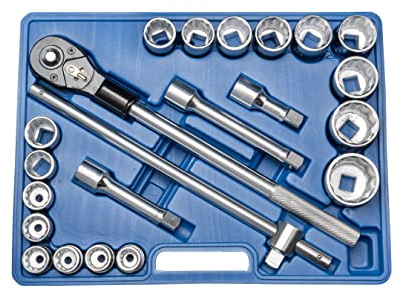 otgerlensker products - 3/4 Profi Steckschlüsselsatz metrisch 12-Kant | Nüsse 19–50 mm | Knarren- & Nusskasten mit Hebelumschaltknarre, 3 Verlängerungen, Gleitgriff | Cr-V Stahl
