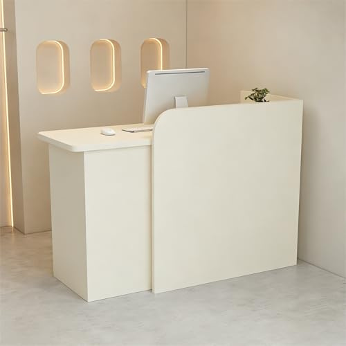Wooden Reception Desk With Drawer Storage Lockers, Front Desk Reception Counter Table, 60-220cm Modern Checkout Counter For Salon, Offices, Store, Retail Front Counter Table, With Led Strip Lighting