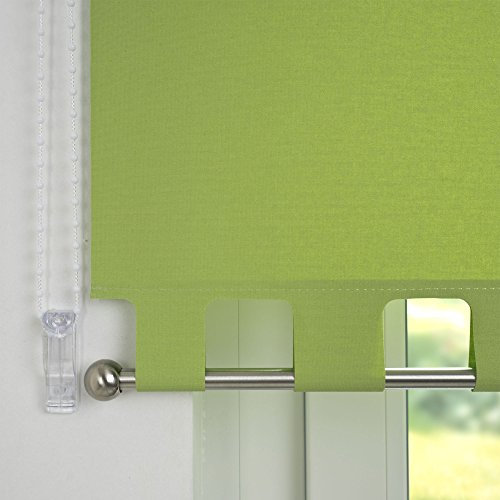 JalousieCrew Kettenzugrollo mit Volant Seitenzug Rollo grün - 60-240 cm Länge 180 cm Blickdicht Blickschutz Tür Fenster (120 x 180 cm)