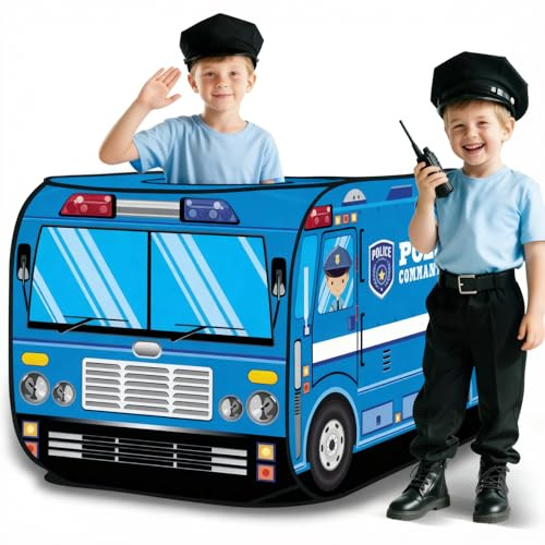 deAO Police Truck Foldable Play Tent -Children Play House Indoor Outdoor Play Toy Great Gift for Kids