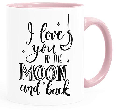 SpecialMe® Geschenk-Tasse Spruch I love you to the moon and back Partner Freund Freundin Liebe inner-rosa Keramik-Tasse