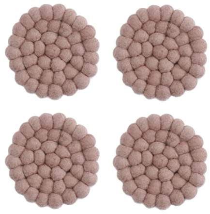 Én Gry & Sif Filzkugel Untersetzer 4 Stück, Topfuntersetzer rund, Schurwolle, Filzuntersetzer, hitzebeständig, Alt-Rosa, Ø 10 cm