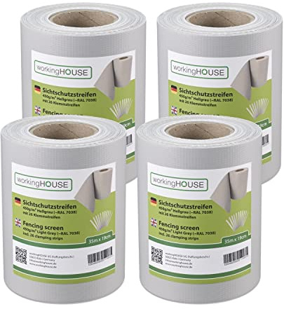 WORKINGHOUSE PVC Sichtschutzstreifen 450g/m² Standard für Doppelstabmatten Zaun – 4er Spar-Set (140m Gesamtlänge), Hellgrau RAL 7038 | Wind- & Blickschutz, wetterfest, inkl. Clips