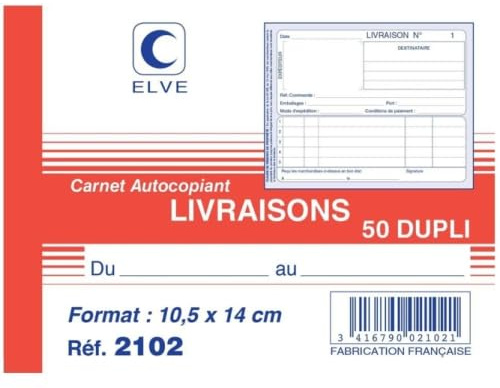Lot de 10 Carnet Livraisons - A6 paysage - 50 dupli