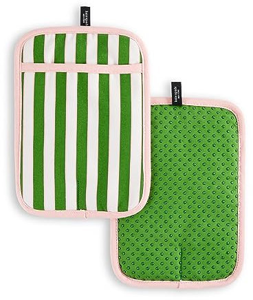 kate spade new york Botanical Stripe Pot Holder 2-Pack Set, 7 x 10, Green/Pink
