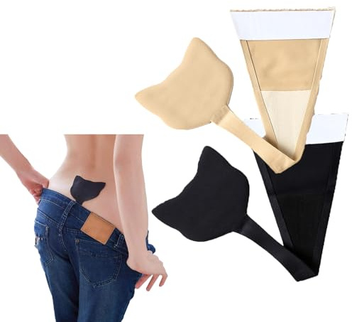 KFLY C String Thong Invisible Panty Heart Shaped Self Adhesive No Panty Line Strapless Panties (One Size, Black+Pink)